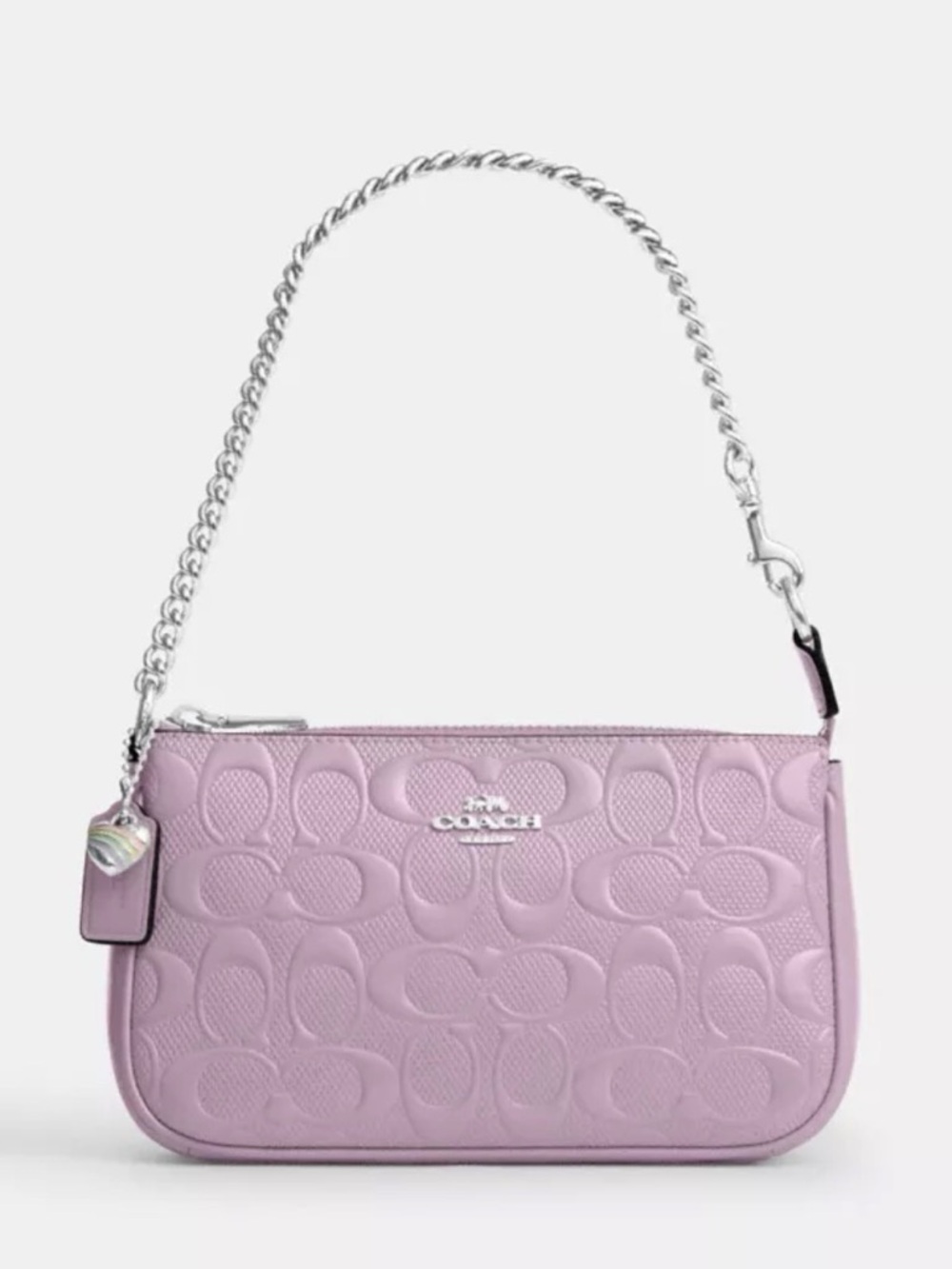 Coach Lavender Embossed Leather Wristlet with Silver Chain